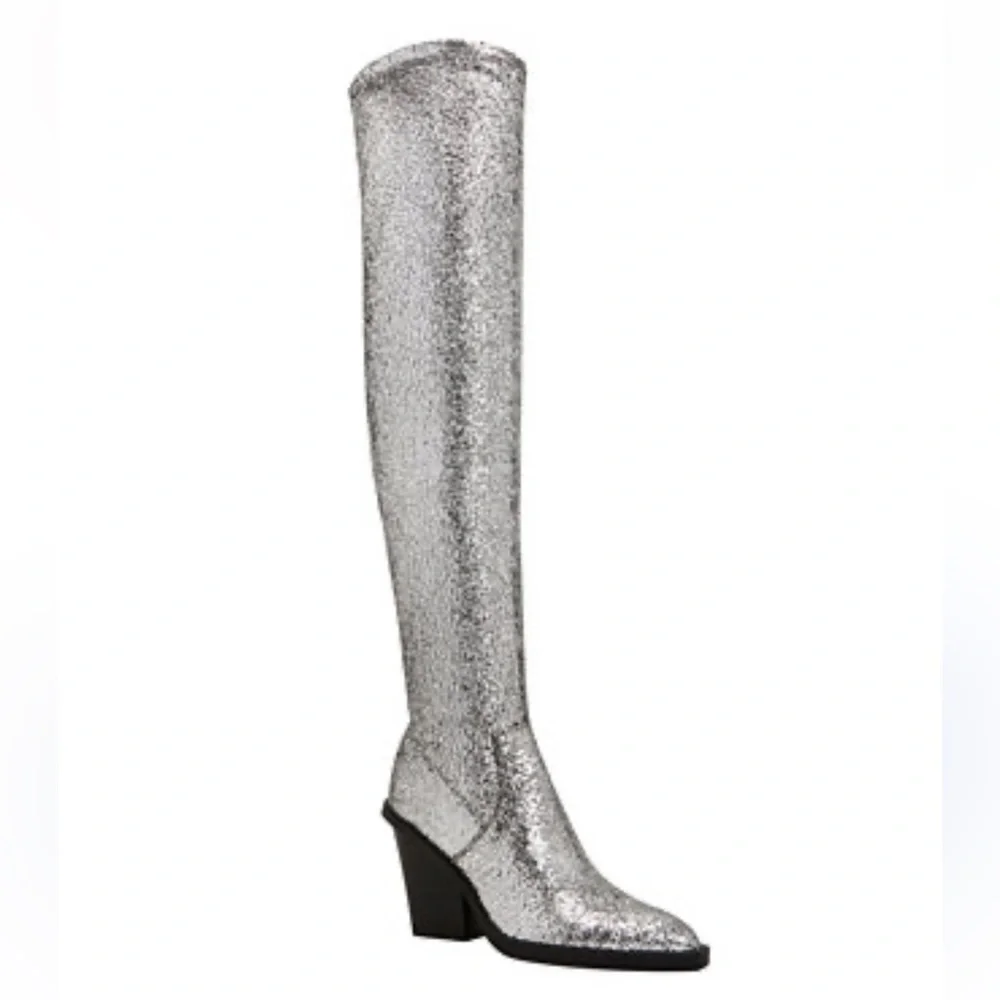 Katy Perry The Citygurl Silver Glitter Over the Knee Boots Size 5.5 NWOB